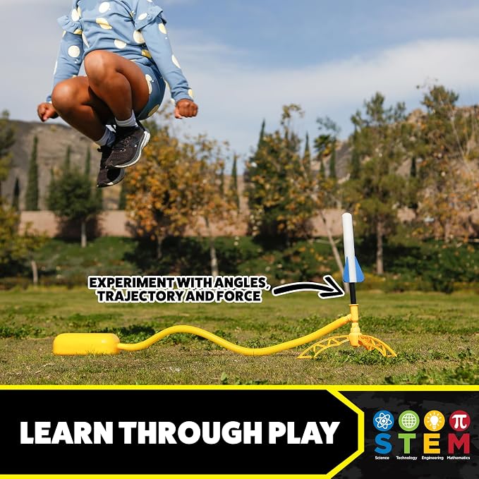Stomp Rocket Jr Glow Rocket Launcher for Kids - 4 Glow-in-the-Dark Rockets - Outdoor Fun Toy Gift for Boys & Girls - STEM Soft Foam Blaster Set Soars Up to 100 Feet - Ages 3 & Up