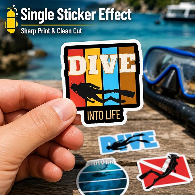 QTL Diving Stickers for Teens Adults, Diving Party Supplies, Waterproof Vinyl Stickers for Water Bottles and Laptop, 55PCS