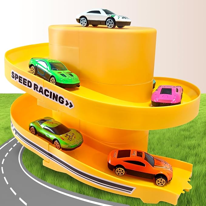 Toy Car Track Storage Playset - Toddler Toys for Ages 3-4, Car Track Set Including 12 Diecast Cars, PlayMat, Race Tracks, Car Ramp, Kids Birthday Gift for 3 4 5 6 Year Old Boys