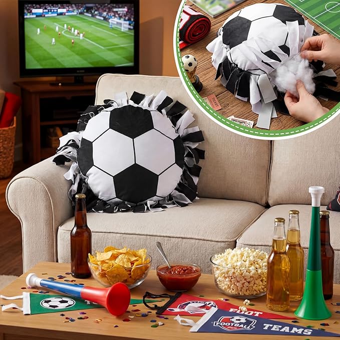 Weysat 6 Sets Soccer Fleece Tied Pillow Craft Kit DIY No Sew Soccer Pillow Gifts with PP Cotton for World 2026 Sports Theme Party Game Day Room Decor World Fans Gifts