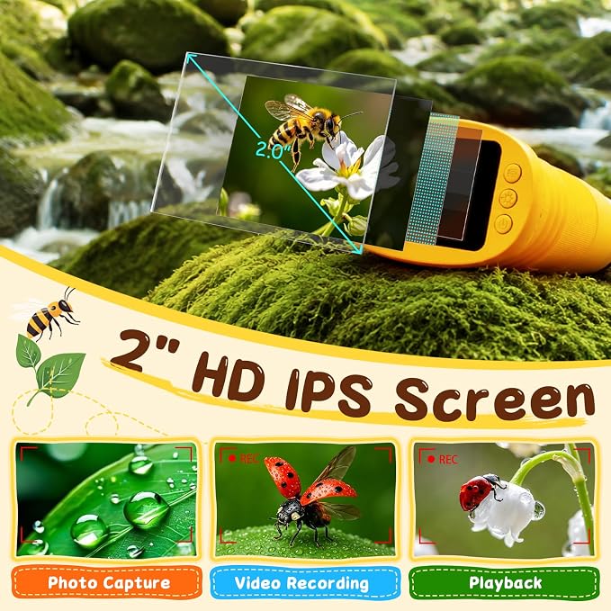 SEEKID Microscope for Kids 200-1000X, STEM Toy Science Kit for Kid(Yellow) | Handheld Digital Microscope with 2" IPS Screen, 4K HD Camera 200+ Photo Storage for Girls Boys Child Birthday Gifts