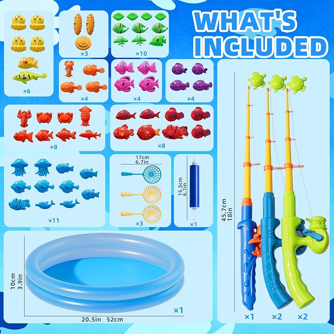 Magnetic Fishing Game Toys with Inflatable Pool for Toddlers 1-3 3-5, Kids Bathtub Pool Water Table Toys, Birthday for 2 3 4 5 6 Year Old Boys Girls
