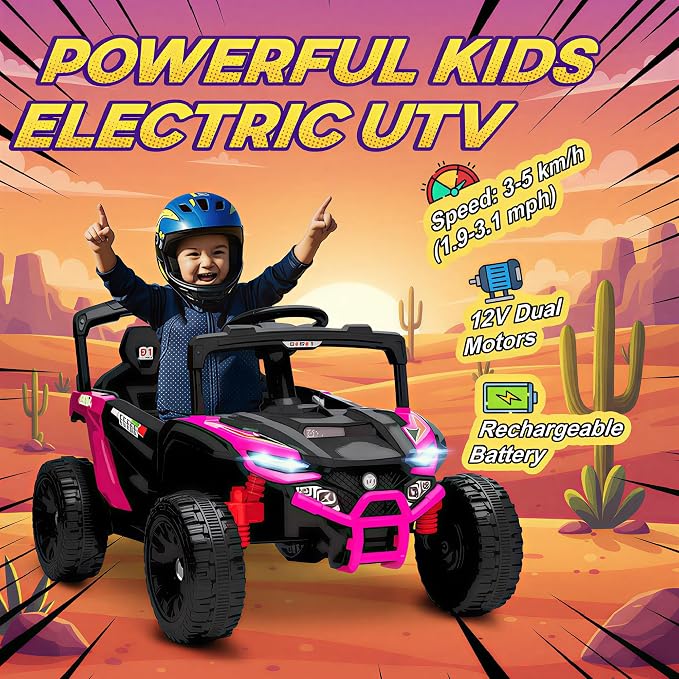 Qaba 12V Kids Ride On Car Truck, Battery Powered Electric UTV Vehicle with Rear Suspension, Remote Control, LED Lights, Music, Horn, Speed Up to 3.1 mph, for 3-5 Years Boys Girls, Pink