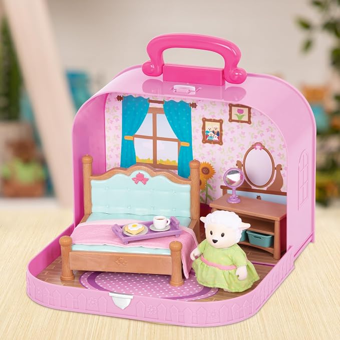 Li'l Woodzeez – Travel Suitcase Bedroom Playset with Furniture & Accessories Included, Portable Dollhouse for Imaginative Pretend Play, Collectible Toy Figures for 3+ Years
