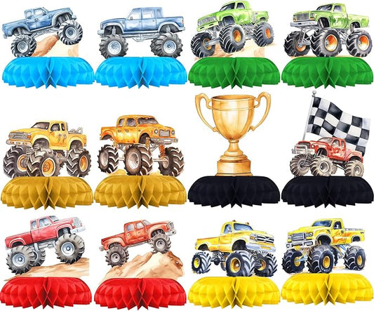 12 Pack Monster Truck Table Decorations - Monster Truck Party Decorations for Kids' Birthday and Baby Shower - Monster Truck Table Toppers