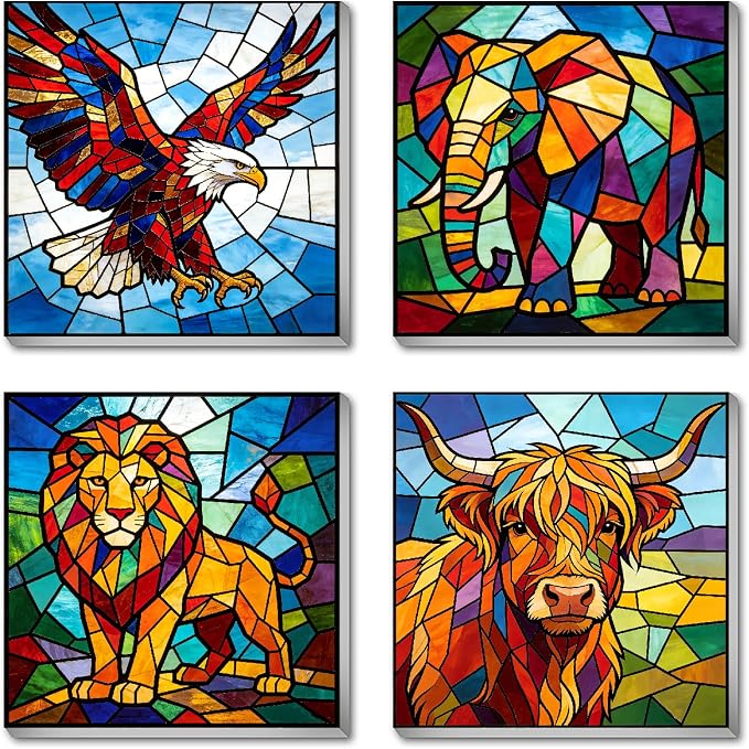Mrnsiet 4 Pack Frame Paint by Numbers Kit for Kids, Easy Colorful Animals Paint by Number Kits for Beginner Ages 8-12, Animal DIY Painting by Number on Canvas for Children 8x8 Inch