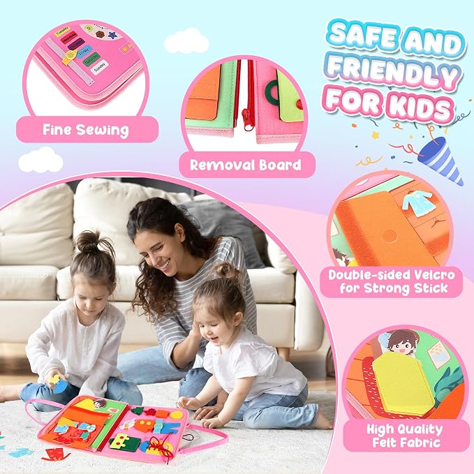 URMYWO Toddler Busy Board - Busy Book Montessori Toys Ages 3 and up - Preschool Learning Activities with Alphabet Number Animal, Educational Travel Toys Birthday Gifts for Kids