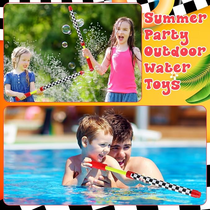 Halloscume 12 Pack Race Car Party Favors Water Gun Blaster 15.75 in Black and White Checkered Racing Water Shooter Blasters Gun for Kids Summer Outdoor Swimming Pool Backyard Beach Summer Games