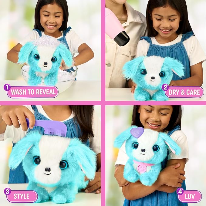 SCRUFFALUVS Blue Surprise Pet, Mystery Plush Toys, Stuffed Animals, Wash to Reveal 1 of 3 Rescue Surprise Toy Pets: Puppy, Bunny, or Kitty - Includes 8.7" Deluxe Carrier - Styles May Vary