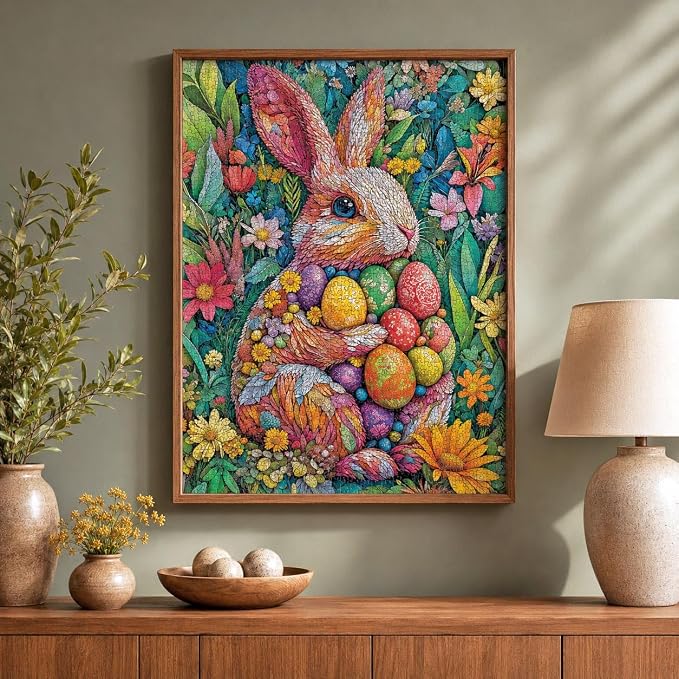 Cross & Glory | 1000 Piece Puzzle for Adults | The Easter Garden Bunny | Egg Rabbit & Botanical Spring Puzzle | Satin Finish | Easter Puzzles for Adults 1000 Pieces Ages 14+