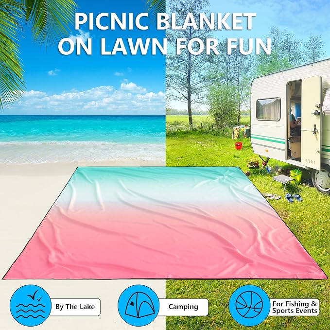 WIWIGO Beach Blanket Waterproof Sandproof Beach Mat 79" X 83"/10'x9'for 2-8 Adults Quick Drying Outdoor Picnic Mat Beach Accessories for Travel, Camping, Hiking