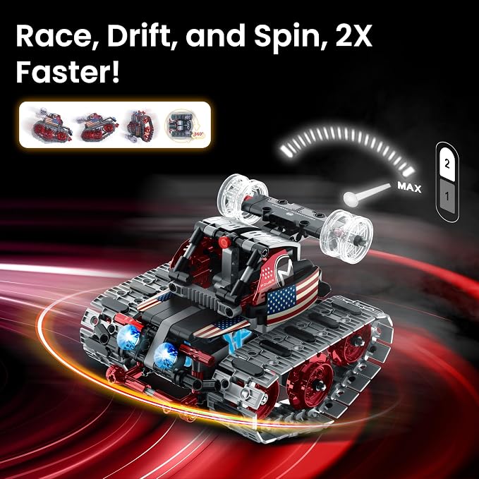 Sillbird Robot Building Kit with Remote Control Gifts for Kids Boys Ages 8-12, STEM Coding Robotic Tracked Racer Car Toys for Birthday - Build 4in1 Model with 631 Pieces