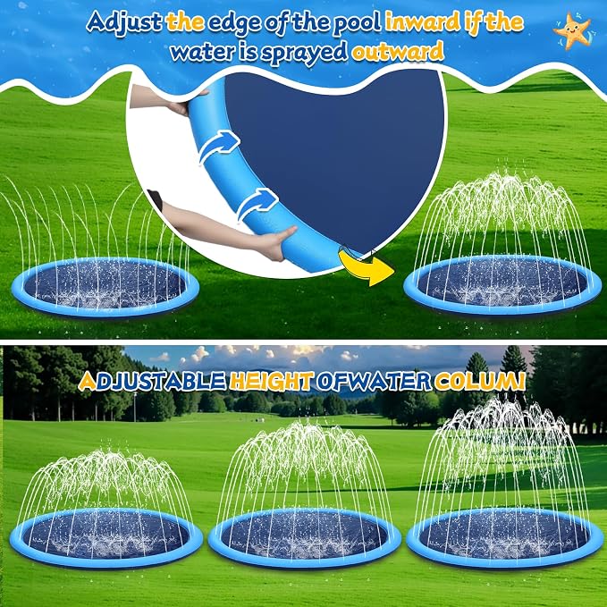 107inch Extra Large Non-Slip Splash Pad Sprinkler for Kid and Dog, Toddler Outdoor Toys for Ages 3-12 Boys Girls, Kiddie Dog Pool, Summer Outdoor Water Kids Toys, Parent Games, Backyard, Lawn