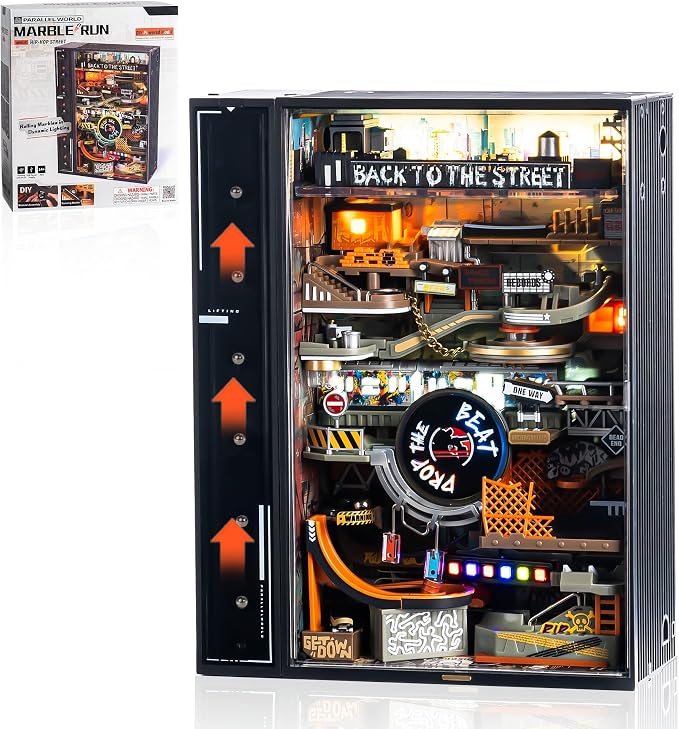 ROBOTIME 3D Puzzles for Adults, Bookshelf Kits Futuristic Marble Run Building Set, MR03S (Hip-Hop World), Crafts for Adults Hobby Kit Gift