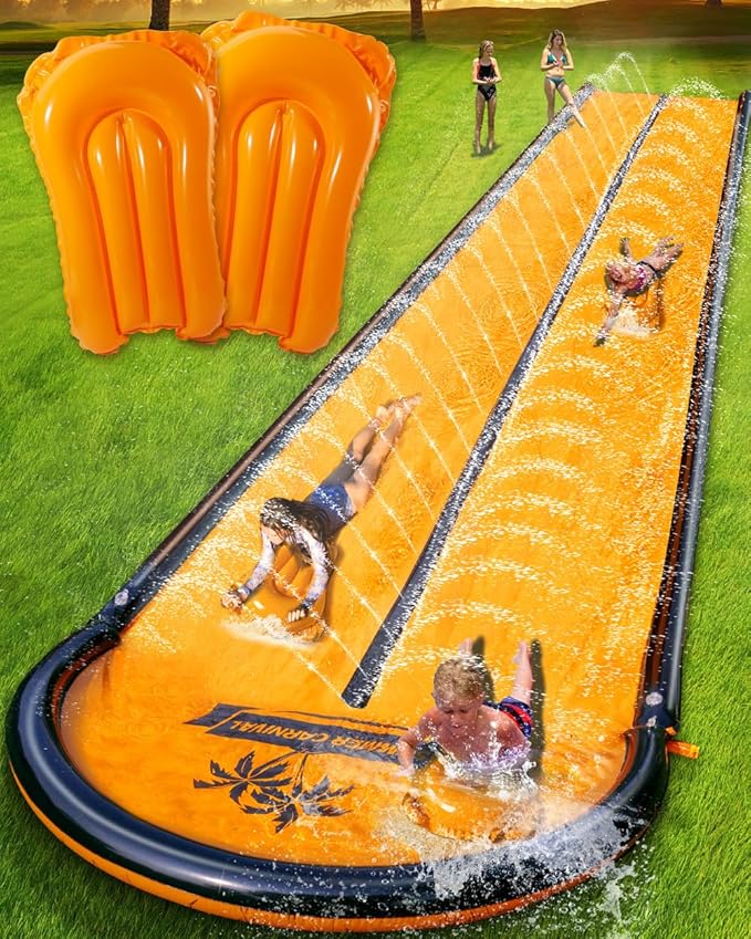 22ft Slip Water and Slide for Kids Adults, Extra Long Backyard Water Slide for Kids Ages 5-8 8-12 with Pool and 2 Inflatable Bodyboards, Summer Outdoor Games Water Toys