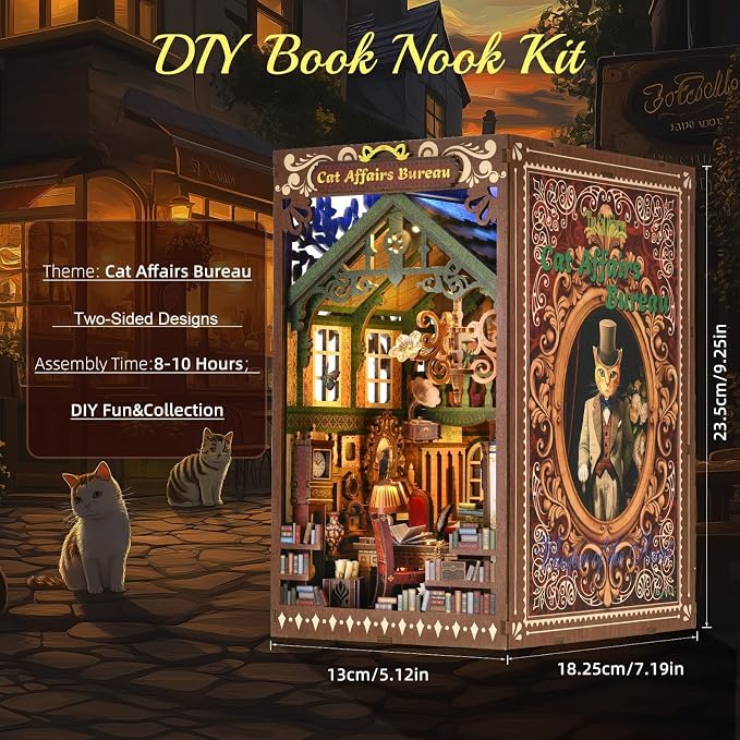 TOYQI Book Nook Kit, DIY Miniature Dollhouse Kit for Adults and Teens | Booknook Tiny House Kit Bookshelf Decoration 3D Wooden Puzzle Bookend