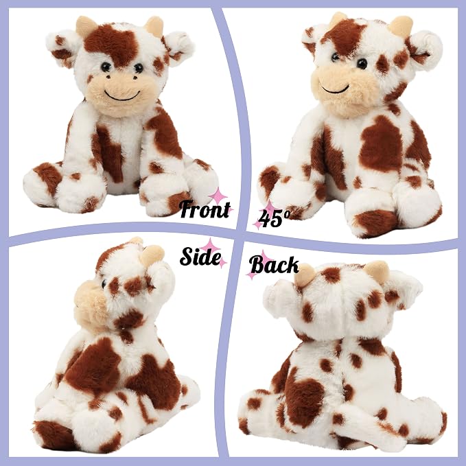 Hopearl Adorable Plush Cow Toy Floppy Dairy Cattle Soft Stuffed Animal Cute Birthday Holiday Gift for Boys Girls Kids Toddlers, Dark Brown, 9''