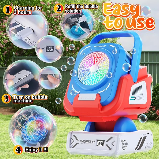 Bubble Machine,Bubble Maker for Party,Outdoor Toys for Kids,Rechargeable/with Remote Control / 7 Color RGB Lights,Wedding Birthday Party, Summer Activities Bubble Blower Gift for Boys & Girls