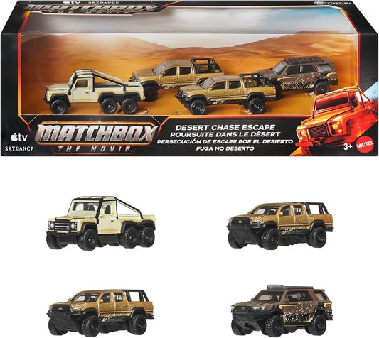 Matchbox Toy Cars, Desert Chase Escape 4-Pack of 1:64 Scale Die-Cast SUVs from the Movie, Includes Toyota 4Runner with Exclusive Deco, Collectible Set