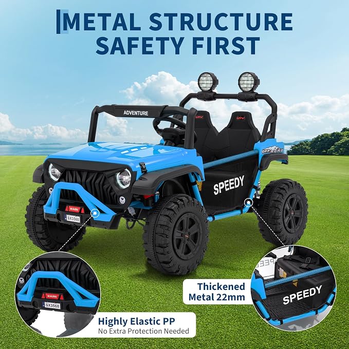 Powerful 24V Ride on Car for Kids, Ride on Truck with Remote Control - 4WD Electric Car, 2 Seater UTV, Spring Suspension, Front & Behind LED Lights, Dual Storage, 3 Speeds, Music,