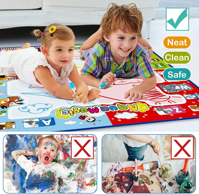 Jasonwell Aqua Water Doodle Mat 31x31 Inches Large Magic Drawing Doodling Mat Coloring Mat Educational Toys Christmas Birthday Gifts for Kids Toddler Boys Girls Age 2 3 4 5 6 7 8 Year Old (Alphabet)