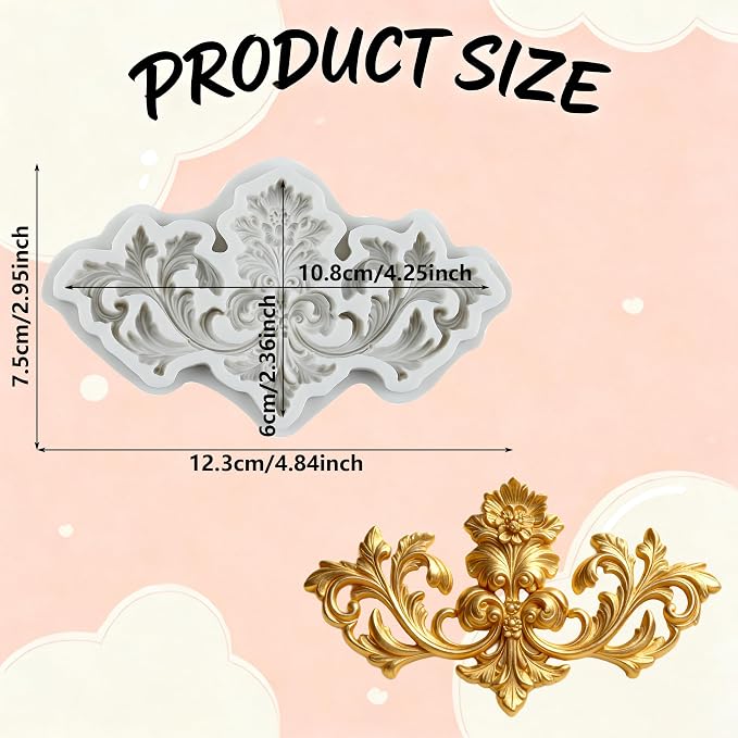 Baroque Polymer Clay Molds Baroque Scroll Relief Lace Silicone Mold for Epoxy Resin Casting DIY Crafts Air Dry Polymer Crafts Supplies Clay Tools