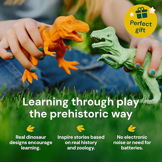 PLAYVIBE Dinosaur Toys - 12 Realistic 9-Inch Models, Multi-Color, Metal Storage Box - Dinosaur Figures & Action Figures for Kids Ages 3-7 - with Metal Storage Box - for Boys & Girls