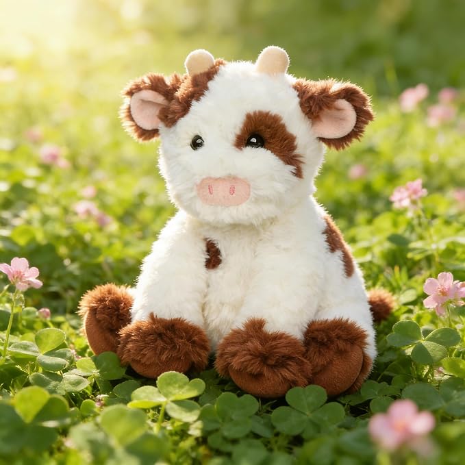 Hopearl Adorable Plush Cow Toy Floppy Dairy Cattle Soft Kawaii Stuffed Animal Cute Birthday Holiday Gift for Boys Girls Kids Toddlers, Brown, 9''