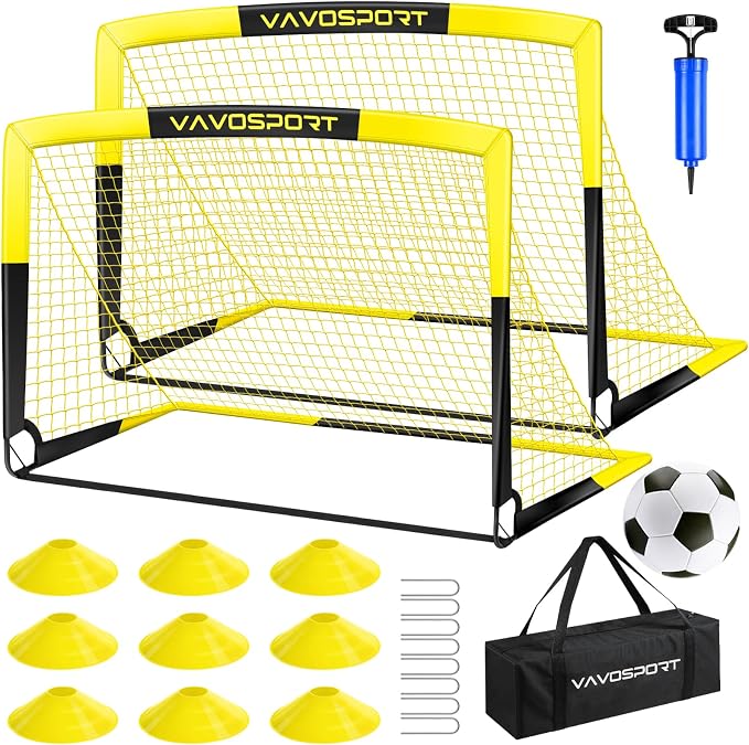 Kids Soccer Goals for Backyard Set - 2 of 4' x 3' Portable Soccer Goal Training Equipment, Pop Up Toddler Soccer Net with Soccer Ball, Soccer Set for Kids and Youth Outdoor Games, Sports, Play
