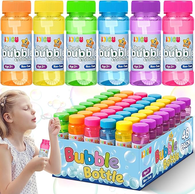 IJIGU Bubble Bottles 36 Pack (2oz), Bubbles for Kids, Bubble Solution with Bulk Wands in 6 Colors as Party Favors for Toddlers 1-3, Summer Outdoor Toy Gift for Boys & Girls