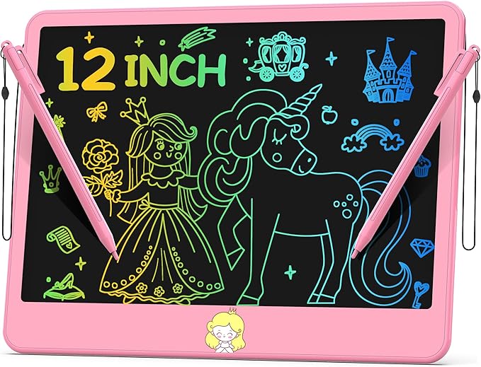 Hockvill LCD Writing Tablet 12 Inch, Toys for Boys Girls Drawing Pad for 3 4 5 6 7 Year Old Kids Toys, Toddler Erasable Doodle Board Travel Essentials, Christmas Birthday Gift for Kids - Pink