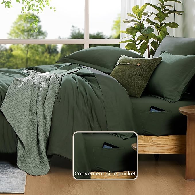 WRENSONGE Twin Comforter Set- 5 Pieces Deep Forest Twin Bed in a Bag, All Season Twin XL Bedding Sets with 1 Fitted Sheet, 1 Flat Sheet, 1 Pillow Sham and 1 Pillowcase
