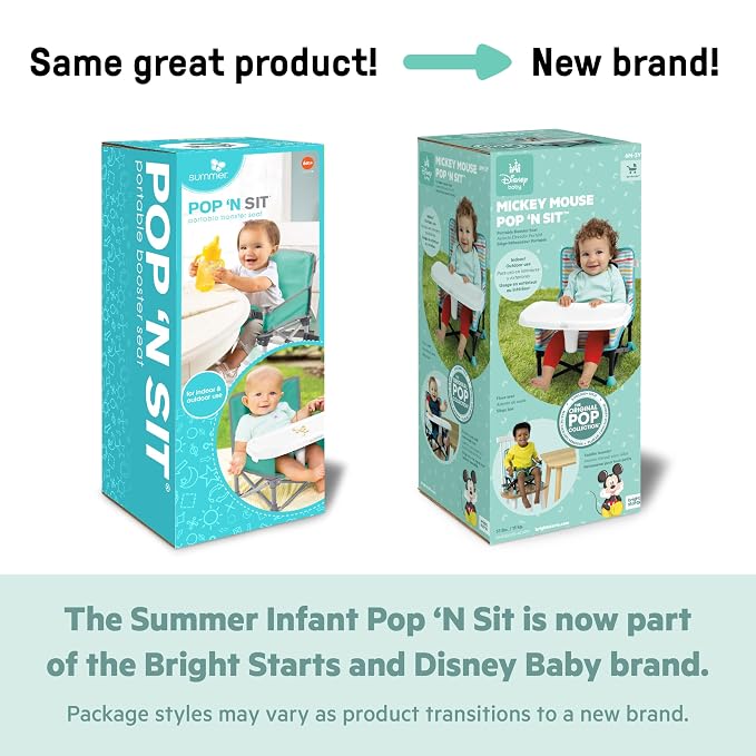 Bright Starts Disney Minnie Mouse Pop 'N Sit Portable Booster, Indoor/Outdoor Use, Floor Seat with Feeding Tray, 6 Mos - 3 Yrs