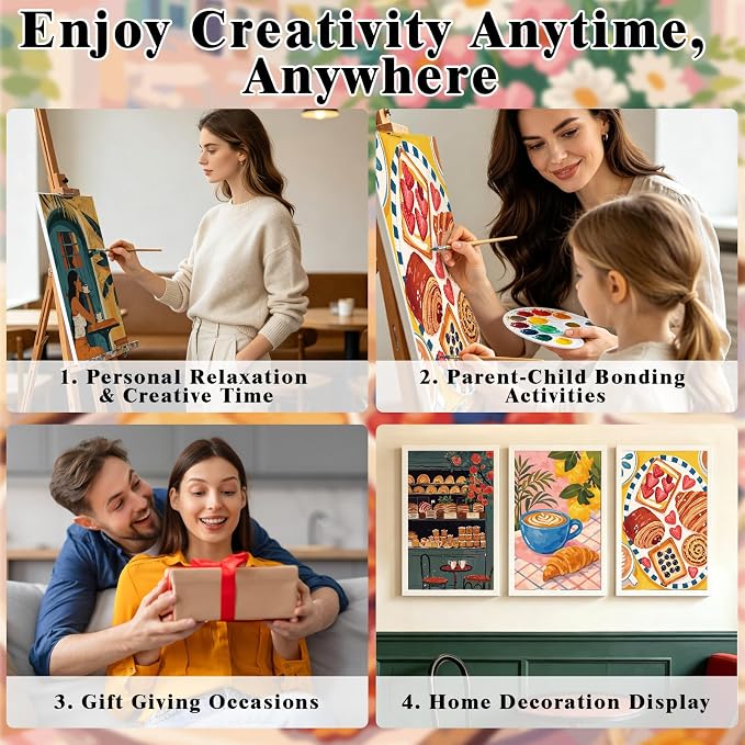FLUXOJOY 6 Pack Painting by Number Kits for Adult, DIY Canvas Color Painting Kit for Kids or Beginner with Paint Brushes Acrylic Pigment Drawing Paintwork 20x30cm Without Frame (Coffee 6 Pack)