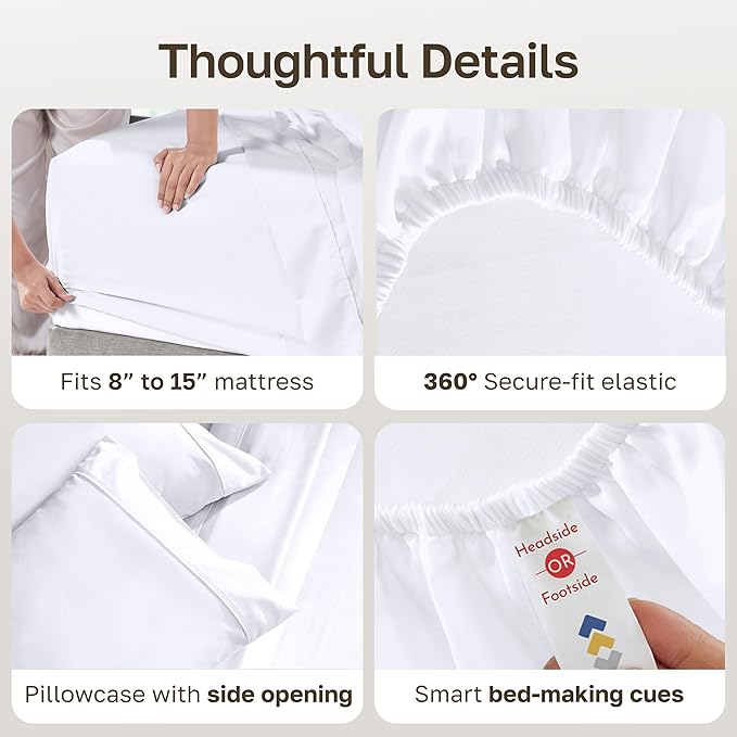 California Design Den Soft 100% Cotton Twin XL Sheet Set, 400 Thread Count Good Housekeeping Award Winner, Silky Smooth Sateen Weave, Breathable and Durable Cotton Bedding Set - White