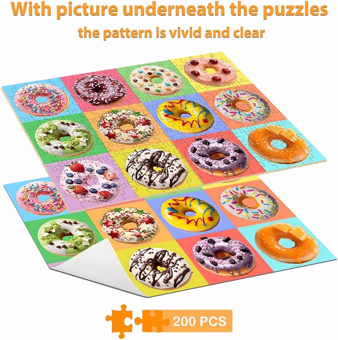 Puzzles for Kids Ages 6-8 8-10 Year Old - Colorful Sweet Donuts, 200 Pieces Jigsaw Puzzles for Kids Ages 10-12, Learning Educational Toys for Boys and Girls