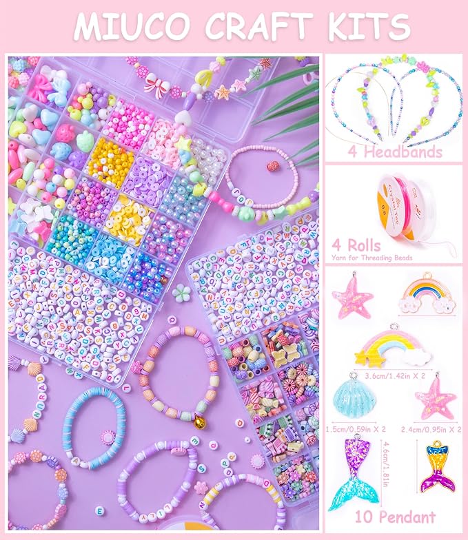 MiuCo Bracelet Making Kit for Girls - Cute Beads for Jewelry Making Kit with Charms Can Make Approx. 35+ Bracelets and Necklaces - Arts and Crafts Birthday Gifts for Kids Girls Ages 5 6 7 8-2 Box