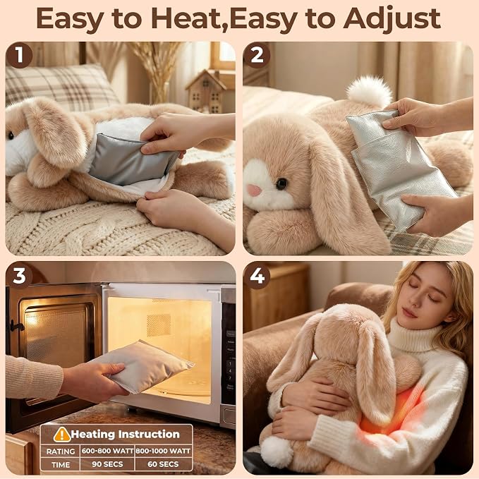 Mewaii Weighted Stuffed Animals for Adults & Kids, 2-5 lbs - 23" Heatable Coolable Bunny Plush, Microwavable Adjustable Removable Inner Pad, Realistic Hug Comfort Easter Gift (Cream White)
