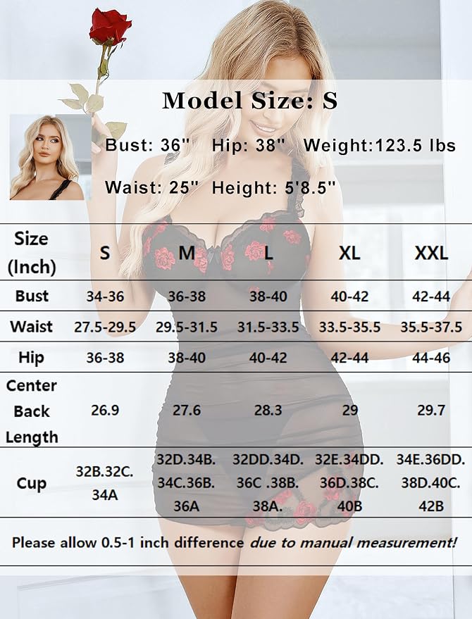 Avidlove Lingerie for Women Mesh Babydoll Lingeries Lace Chemise Floral Sleepwear Dress Sheer Exotic Boudoir Outfit S-XXL