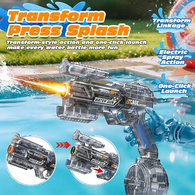 2 Pack Electric Water Gun for Adults & Kids, Automatic Squirt Gun with 26 FT Range, Light Up Muzzle, Rechargeable Battery, 320cc Drum Reservoir, Outdoor Beach Pool Party Toy Gift for Boys Girls