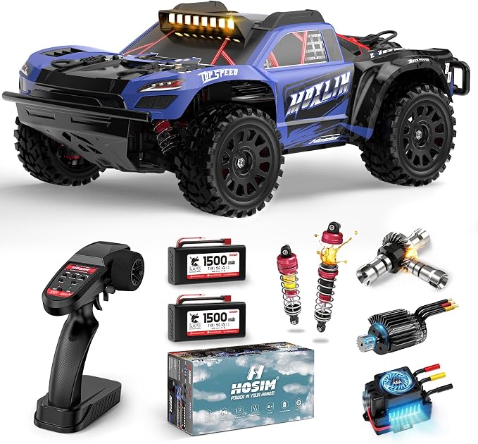 Hosim 1/14 Brushless RC Car for Adults 60KM/H, Fast Hobby RC Trucks 4WD Off Road RC Car for Kids, All Terrain Electric Remote Control Car, Waterproof RC Short Course Truck Toy Gift for Boys Age 8+