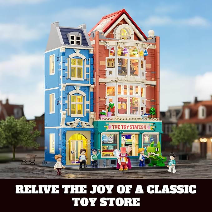 Lumibricks Toy-Store Lighting Building-Bricks Set – City Town Modular Townhouse Toy Shop Dollhouse LED Light Display Model 3086 Pcs Construction Kit for Adults and Teens