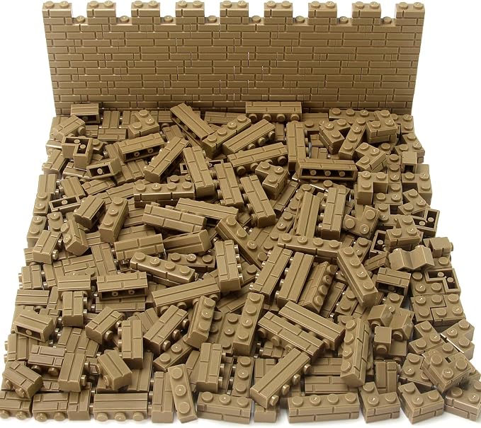 Masonry Bricks Set - Compatible with Major Brands Building Blocks, 260 Pieces Bulk 1x2 1x3 1x4 and Corner Bricks for DIY Wall House Construction Gift for Kids (Dark Tan)