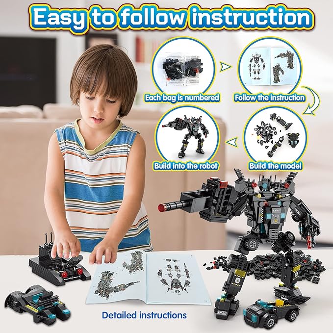 51-in-1 Robot Building Kit for Kids Stem Building Toys Erector Set for Boys 8-12 Engineering Stem Projects Construction Building Blocks Toys Gifts for Boys Kids Age 6 7 8 9 10 11 12 Year Old