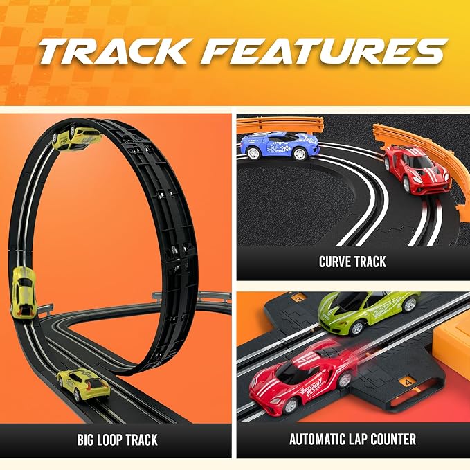 Slot Car Race Track Sets, Race Tracks for Kids Ages 4-8 | 1:64 Scale Cars, Race Car with 4 High Speed Cars, Electric Slot Car Race Track Sets, Remote Control Car