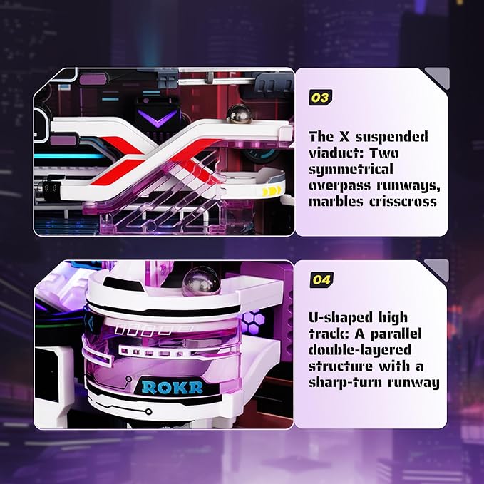 ROKR 3D Puzzles Marble Run Parallel World 2in 1,The Future City+Hip-Hop Street