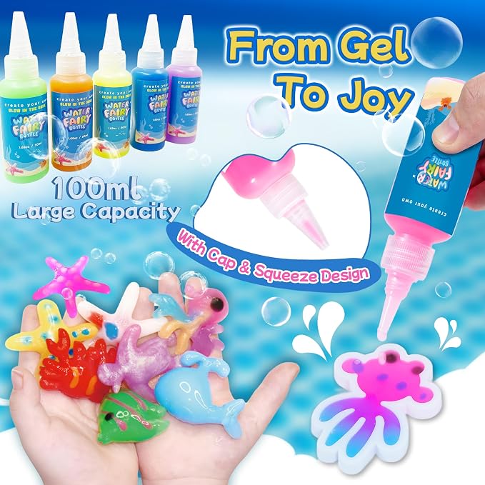 116PCS Magic Glow-in-The-Dark Gel Water Fairy Toy, Aqua DIY Elf Set with 18 Shape Molds, 100ml Gels, Water Squishy Kit, Make 150+ Water Animals,Christmas Birthday Gift, Arts Crafts STEM Kit for Kid