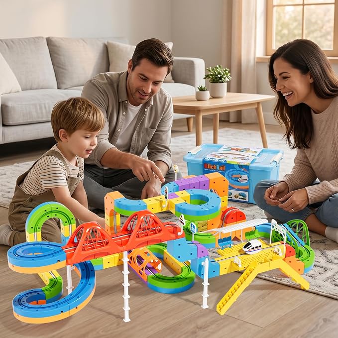 KlickRail Electric Train Set Flexible Race Track for Kids 4 6 7 8 (Ultimate Set(152 Piece))