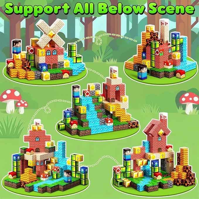 Magnetic Blocks, 48PCS Magnetic Building Blocks, Stacking Magnets for Kids, Sensory Toy for STEM Constructions Magnet Blocks for Boys Girls Age 3+, Christmas Birthday Gifts (Lava Forest)
