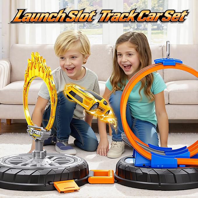 Topfresh 2026 Race Car Track Set Toy for Kids, Stunt Racing Playset with 360°Loop Car Track with Four 1:64 Scale Vehicles Gift Toys for Boys Girls Ages 3 4 5 6 7 8 (Upgrade)